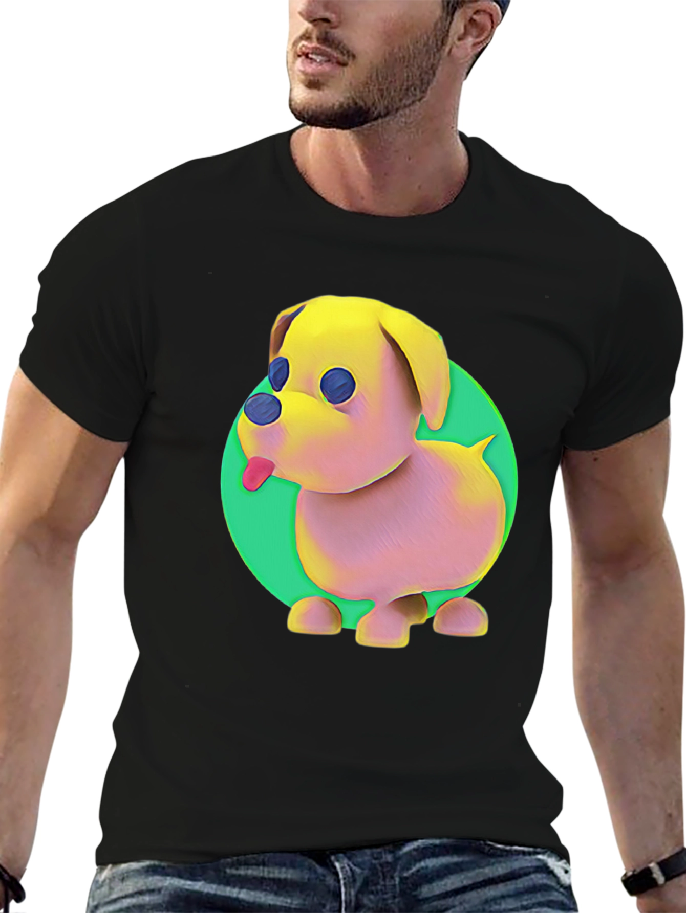 Cartoon Dog Graphic Tee - Black