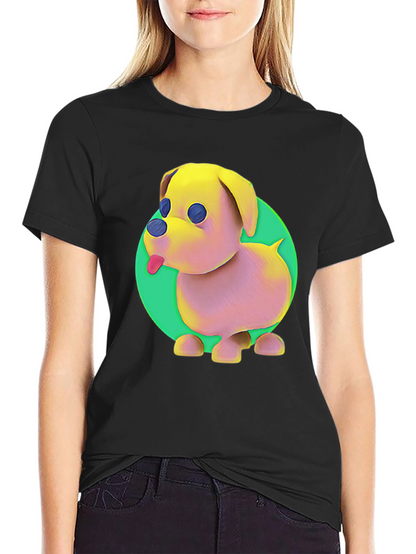 Cartoon Dog Graphic Tee - Black