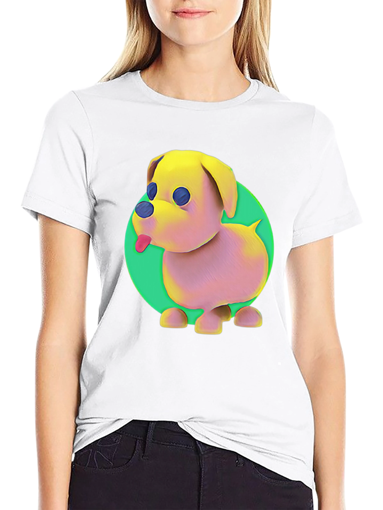 Cartoon Dog Graphic Tee - Black