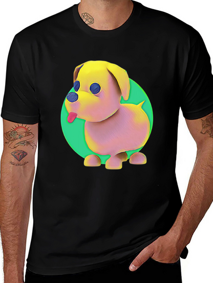 Cartoon Dog Graphic Tee - Black