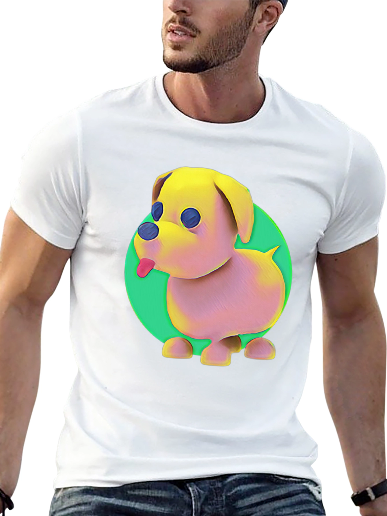 Cartoon Dog Graphic Tee - Black