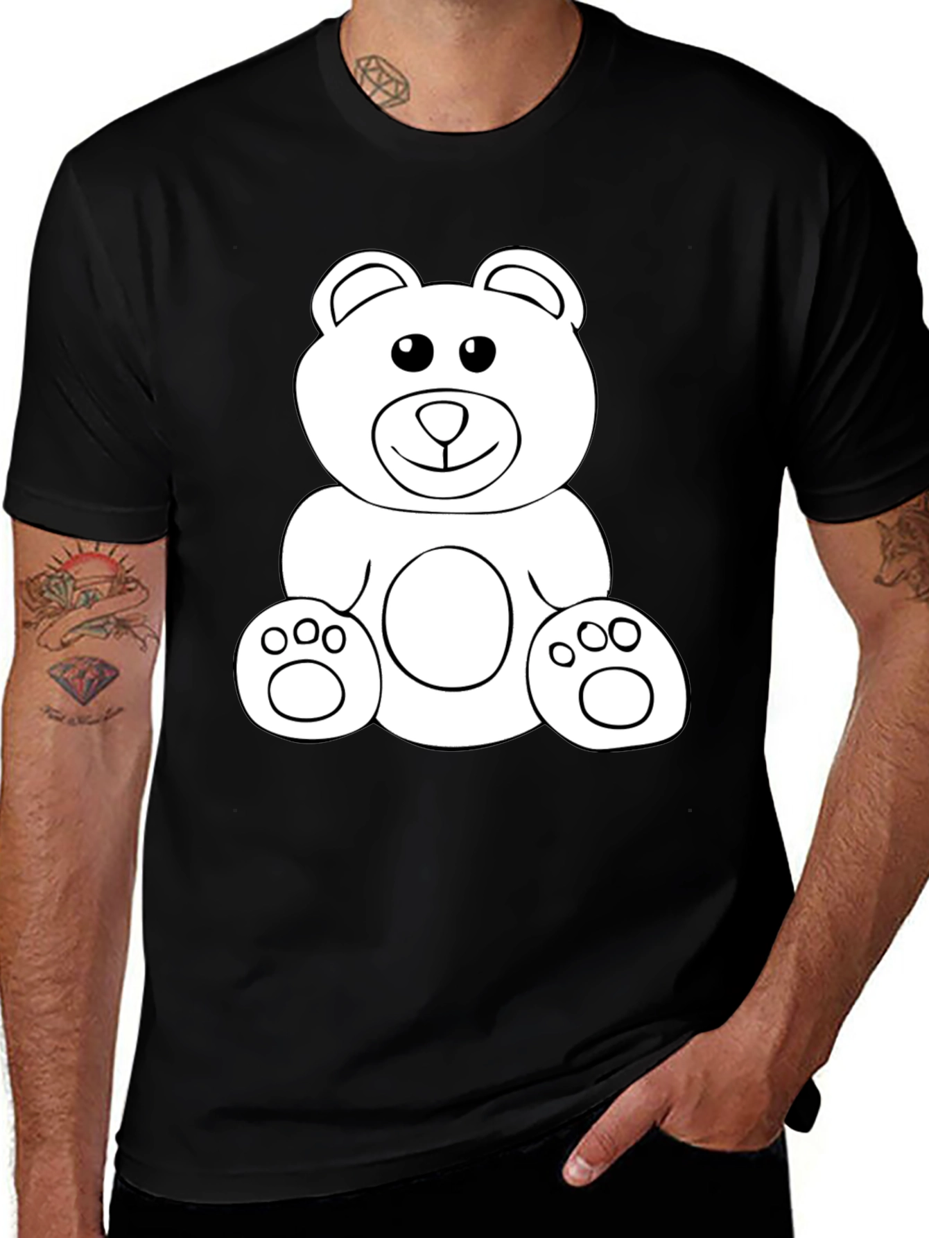 Teddy Bear Graphic Tee - Black Cotton Comfort