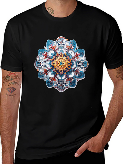 Abstract Mandala Graphic Print Black T-Shirt