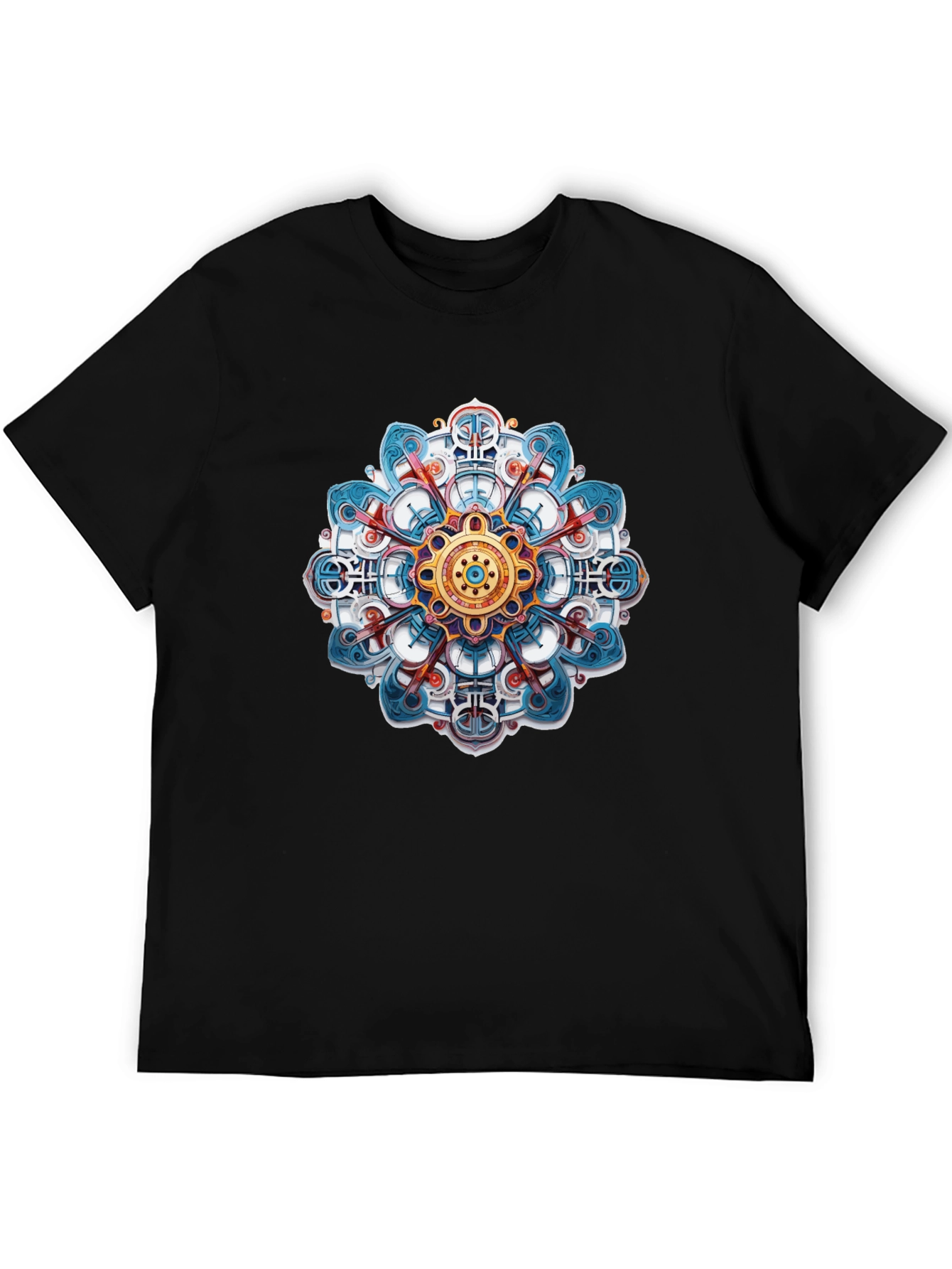 Abstract Mandala Graphic Print Black T-Shirt