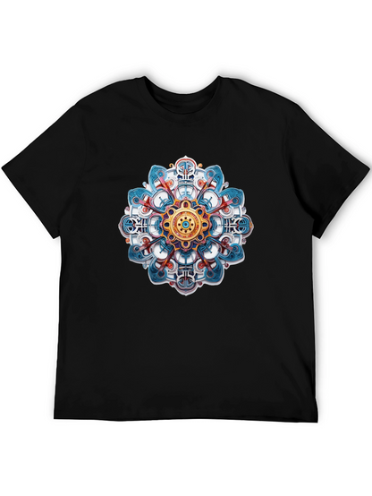 Abstract Mandala Graphic Print Black T-Shirt
