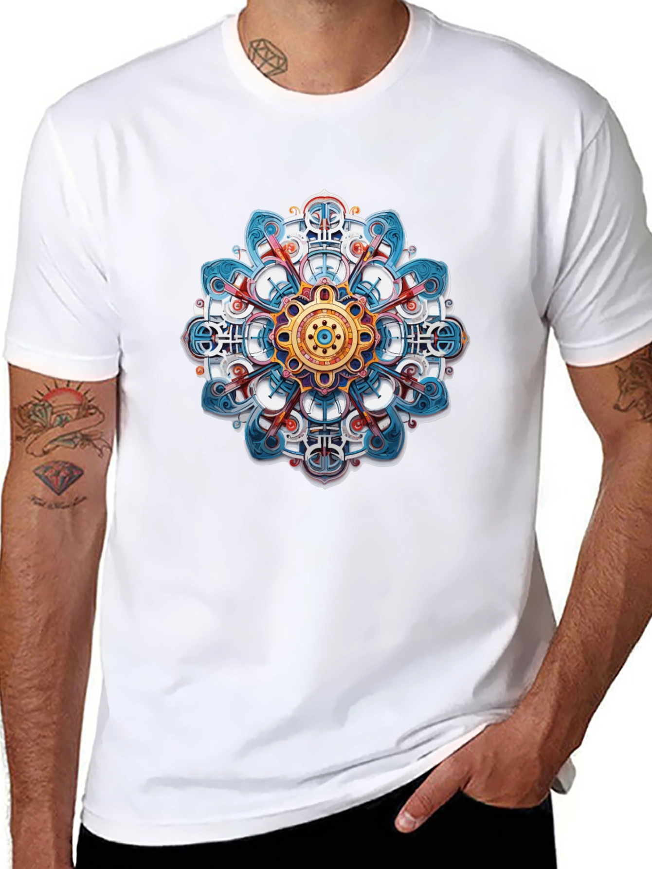 Abstract Mandala Graphic Print Black T-Shirt