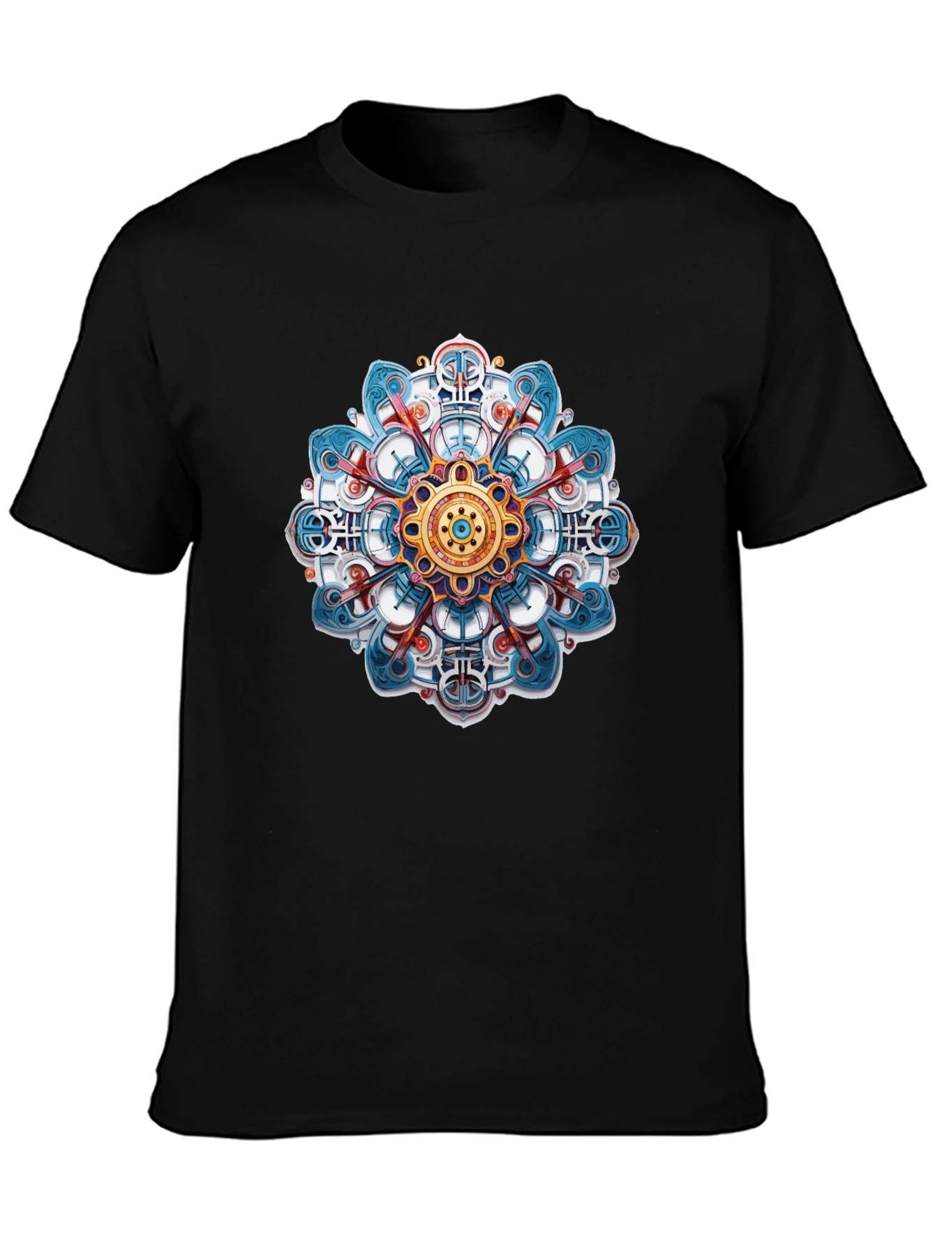 Abstract Mandala Graphic Print Black T-Shirt