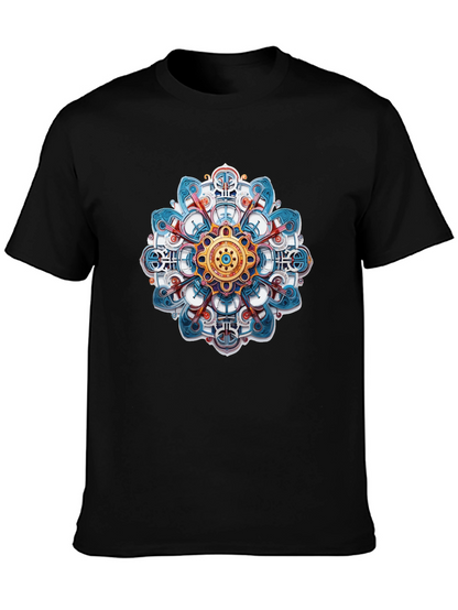 Abstract Mandala Graphic Print Black T-Shirt