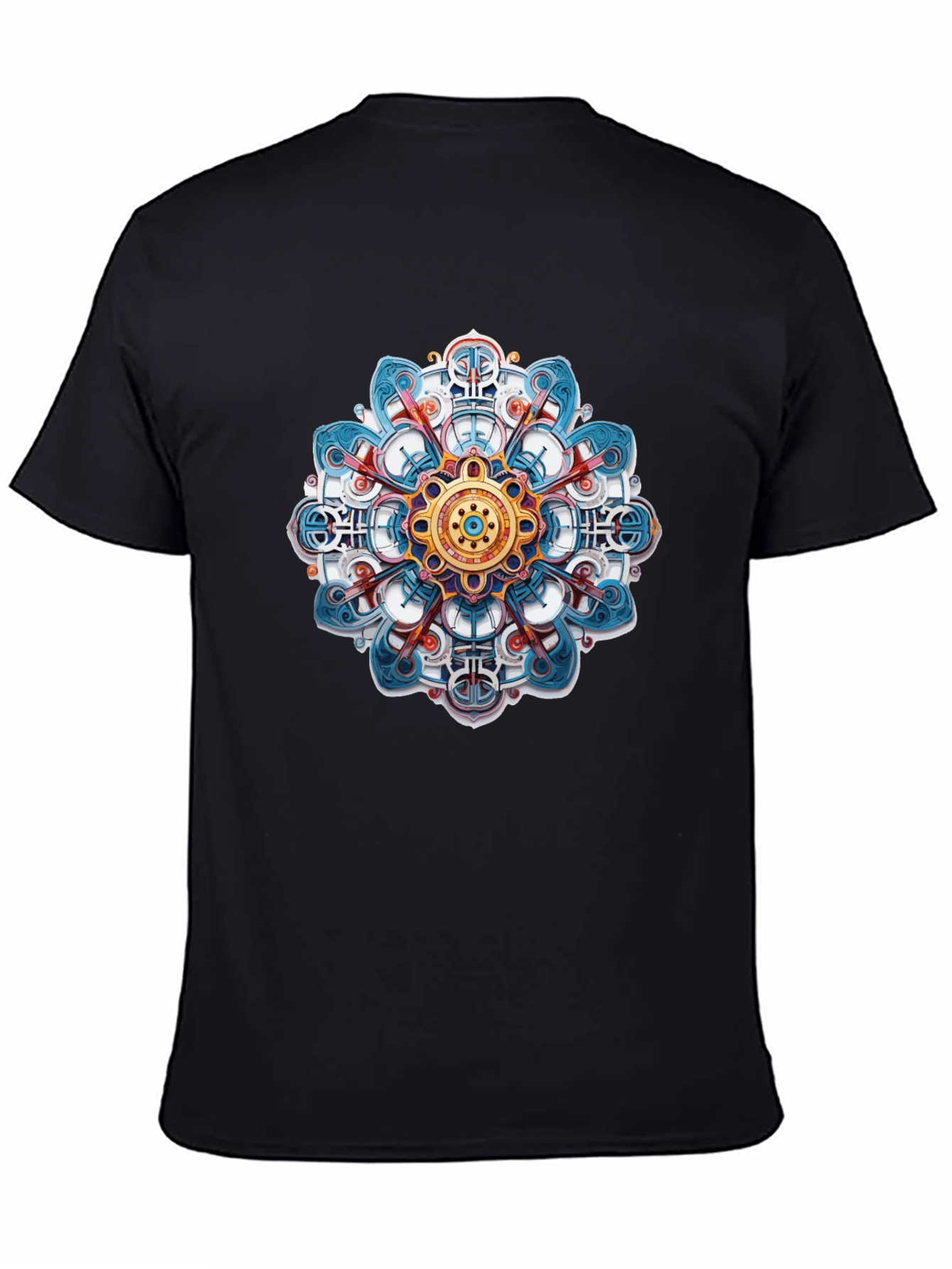 Abstract Mandala Graphic Print Black T-Shirt