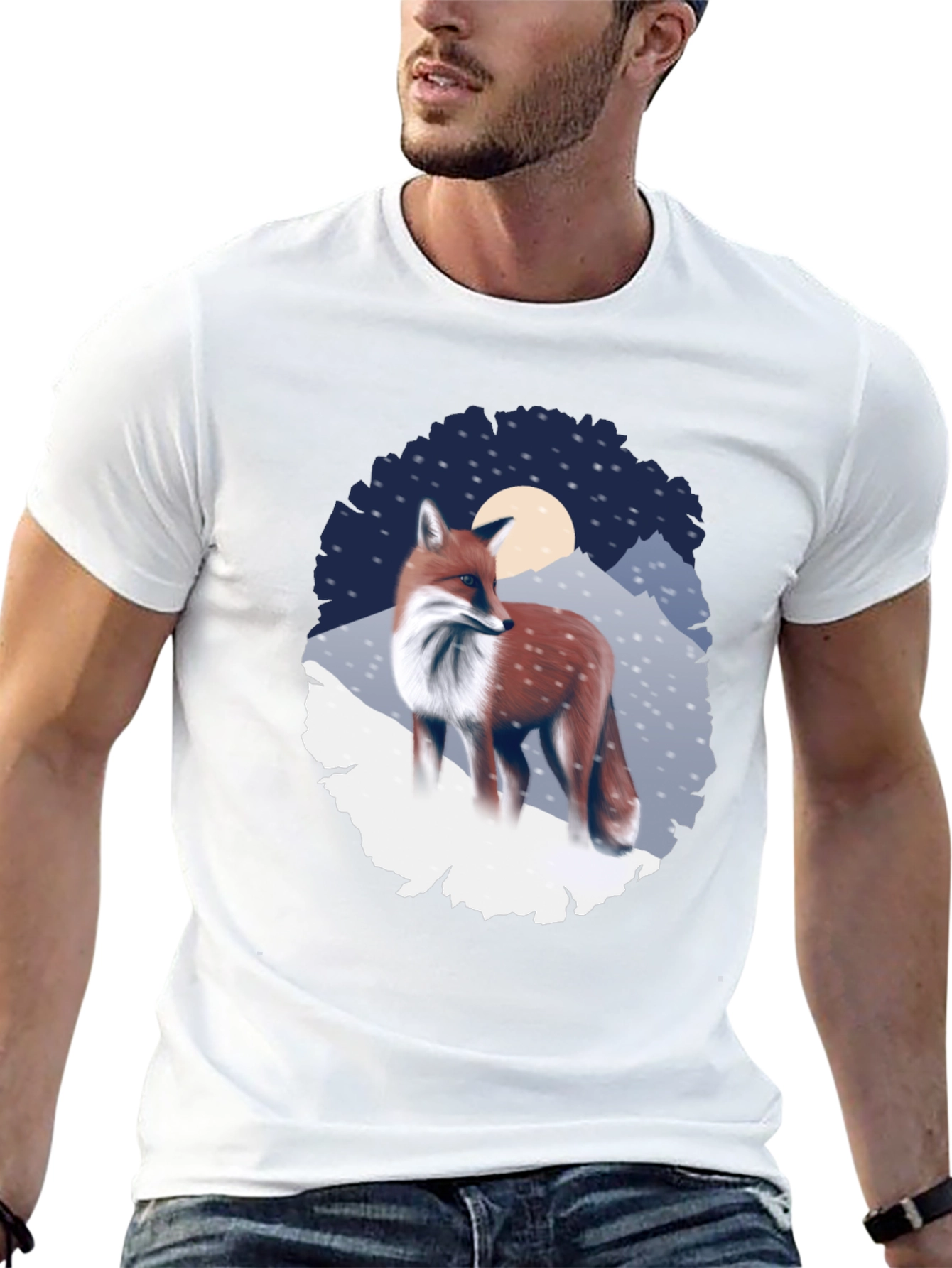 Fox in Winter Scene Graphic T-Shirt
