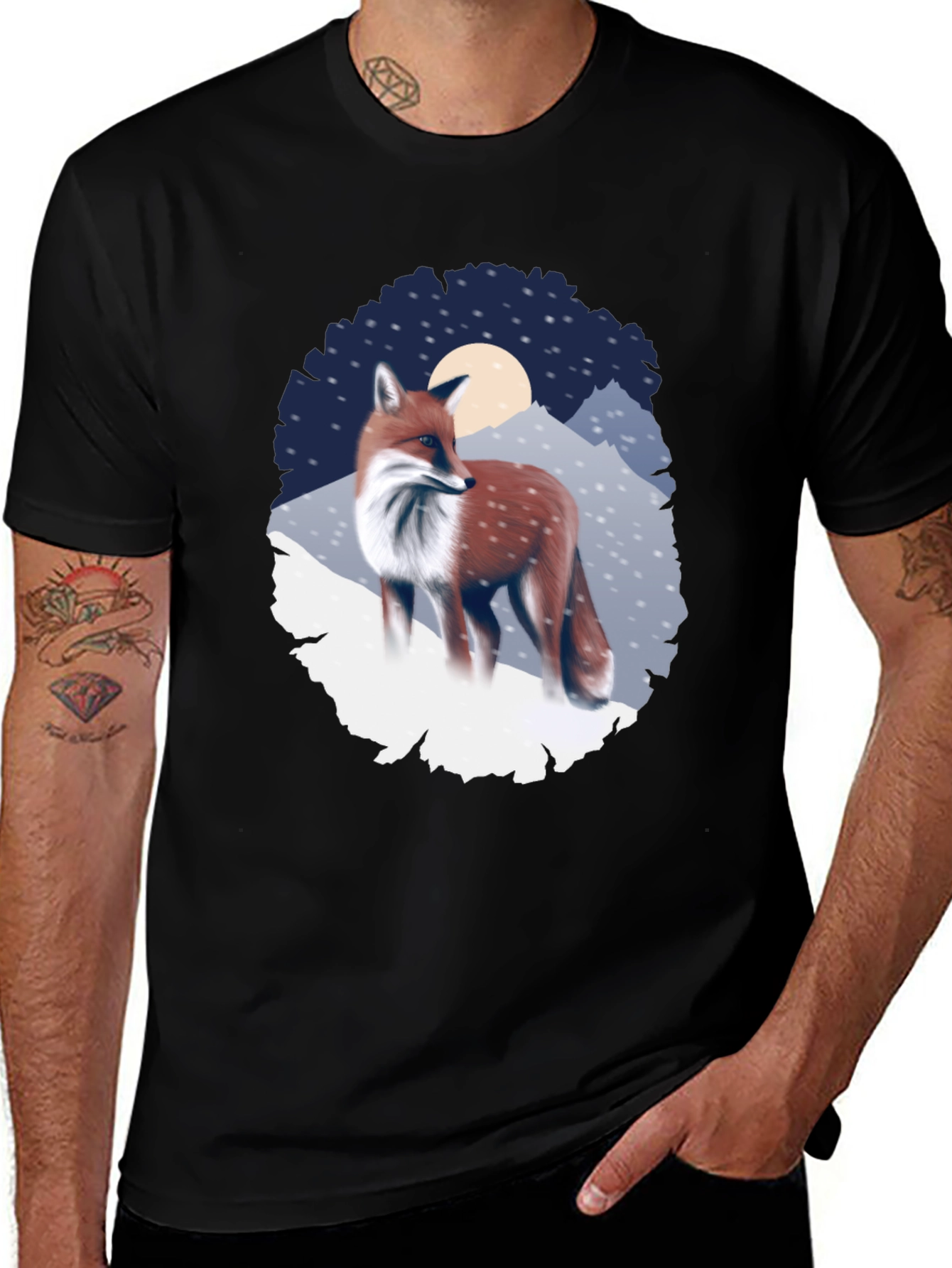 Fox in Winter Scene Graphic T-Shirt