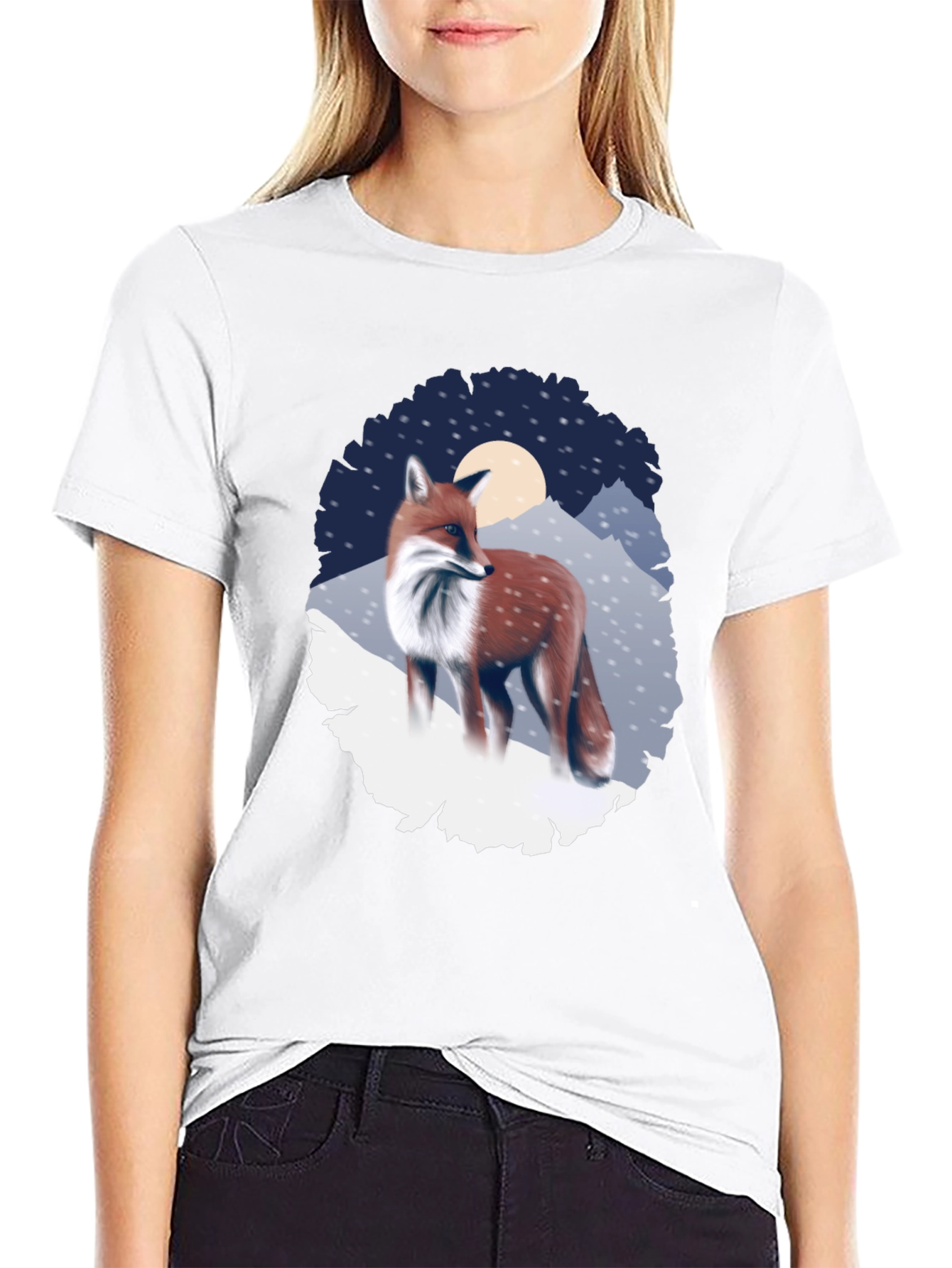 Fox in Winter Scene Graphic T-Shirt