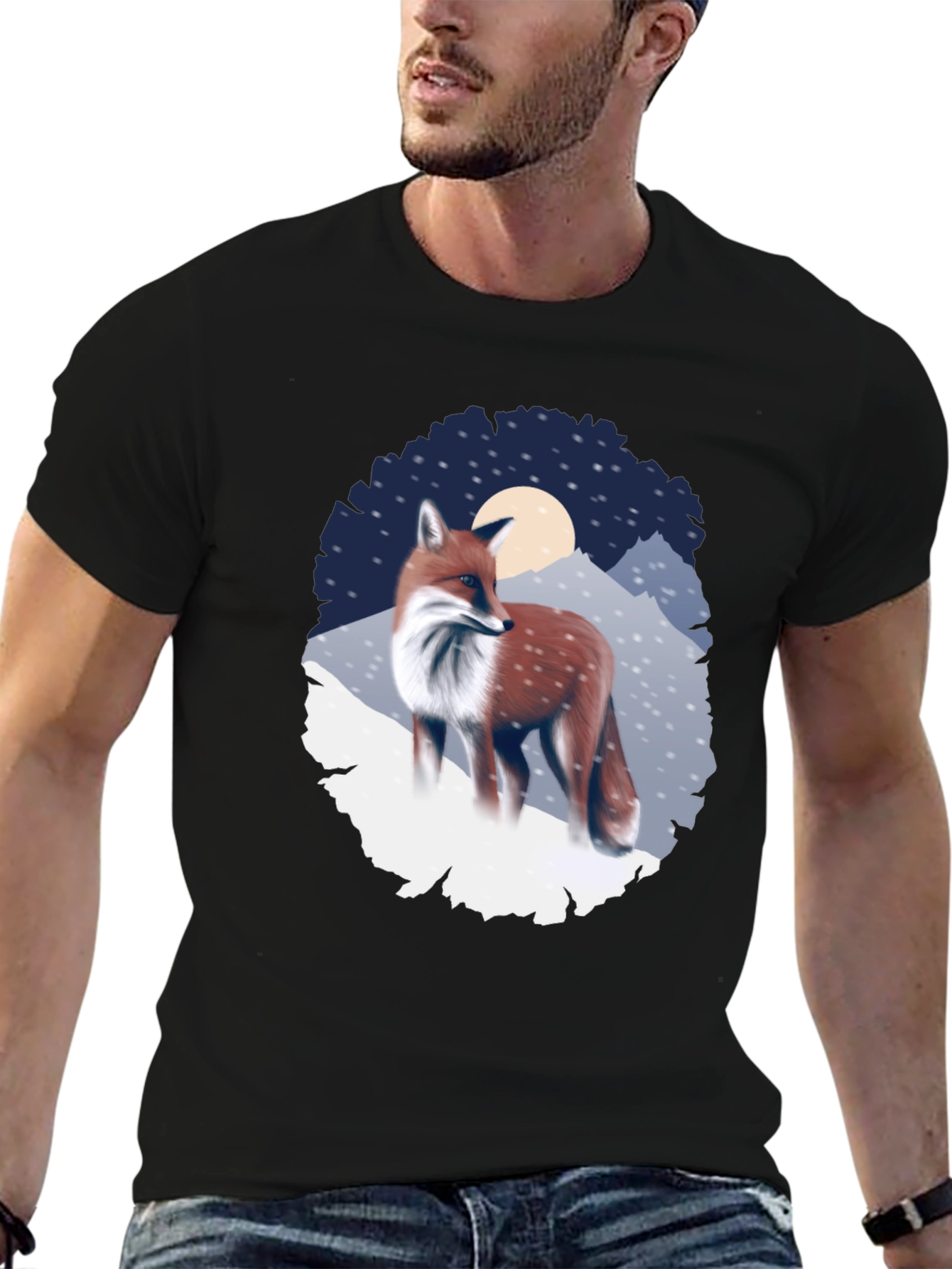 Fox in Winter Scene Graphic T-Shirt