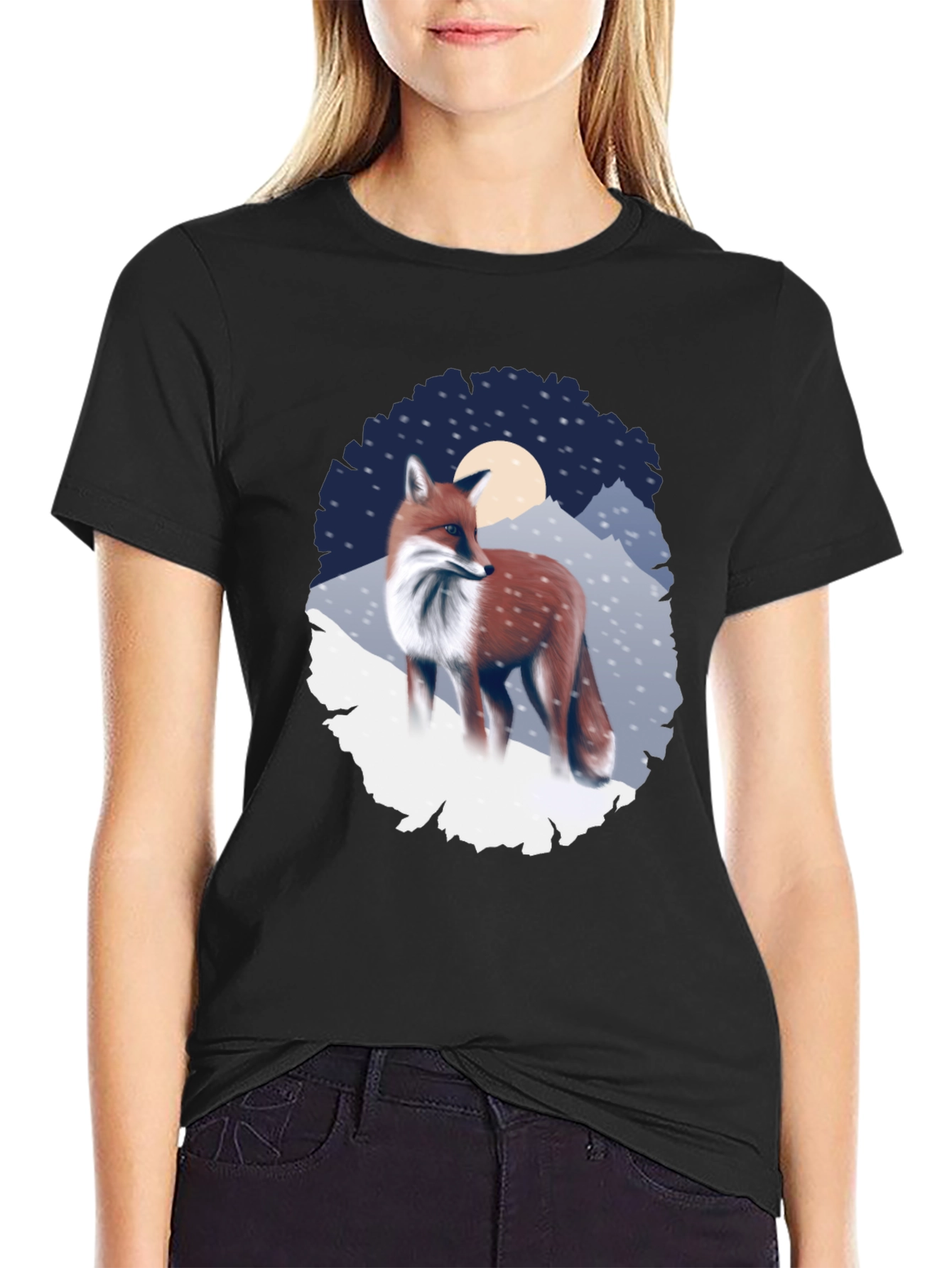 Fox in Winter Scene Graphic T-Shirt