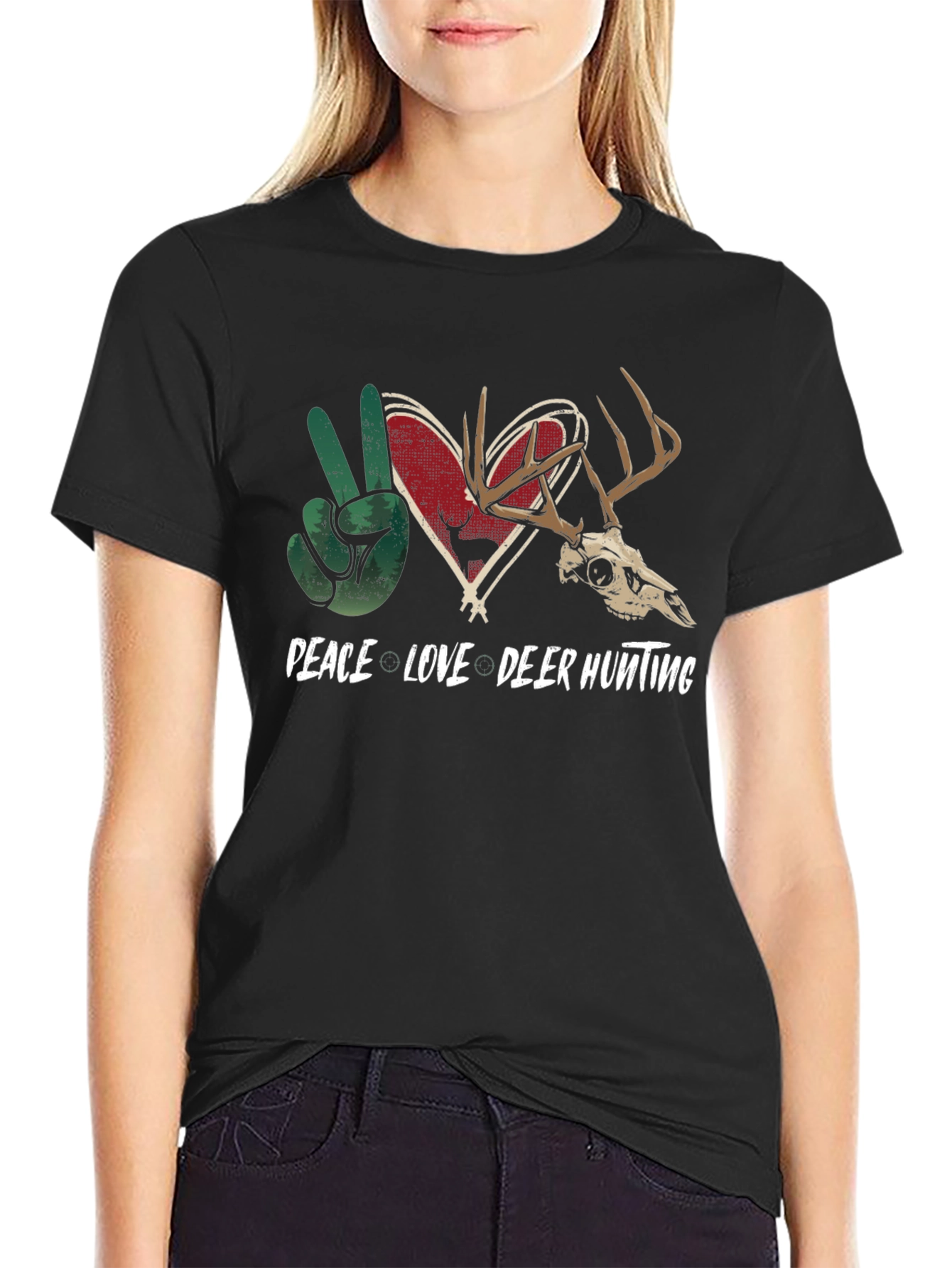 Peace Love Deer Hunting Graphic Tee