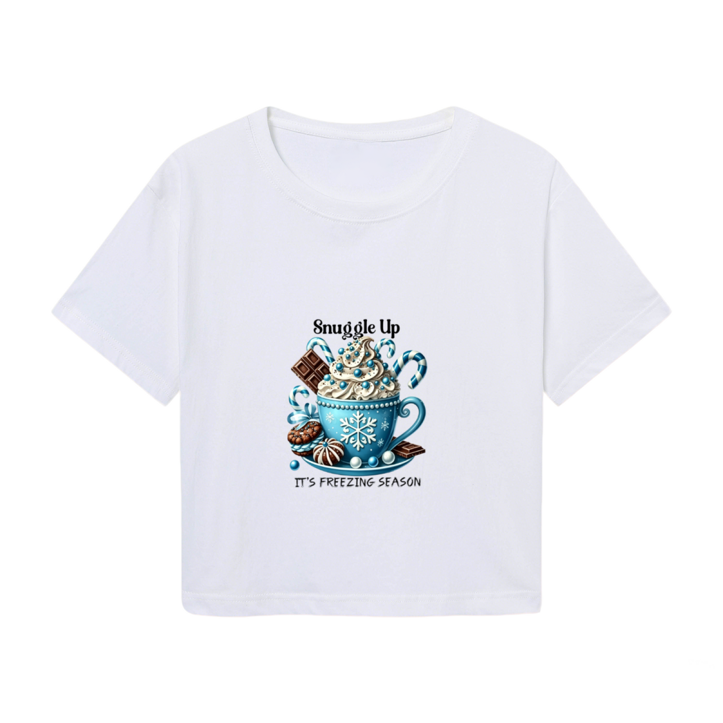 Snuggle Up Winter Hot Cocoa It¡¯s Freezing Season Holiday Crop Tee