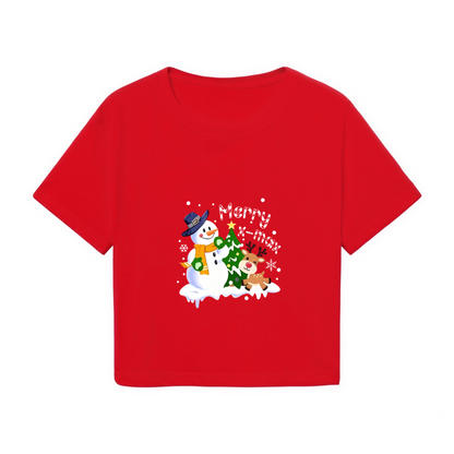 Merry X?Max Snowman & Reindeer Christmas Party Crop Top