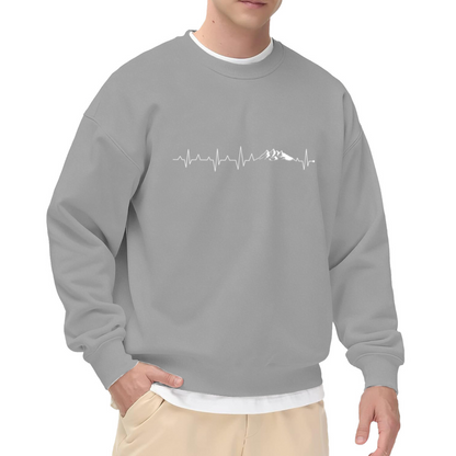 Mountain Heartbeat Sweatshirt - Minimalist ECG Mountain Line Crewneck, Hiker Nature Pulse Pullover, Adventure Line Art Gift Sweatshirt