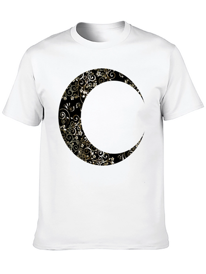 Floral Crescent Moon Graphic Black T-Shirt