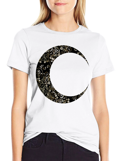 Floral Crescent Moon Graphic Black T-Shirt
