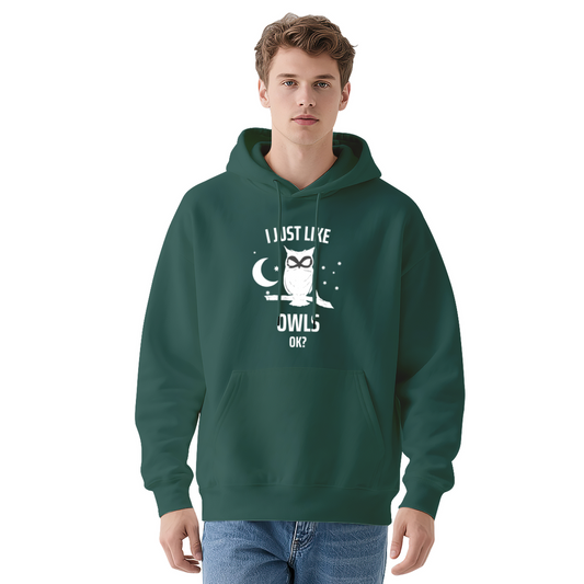 Funny Owl Hoodie with Moon & Stars Text