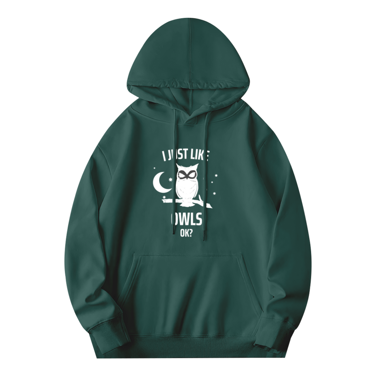 Funny Owl Hoodie with Moon & Stars Text