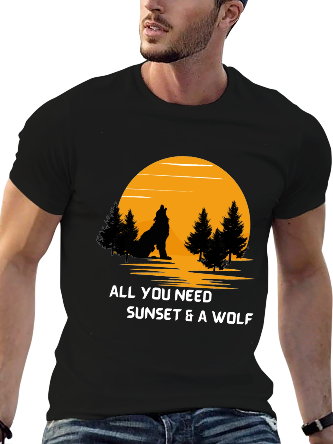 Wolf Sunset Graphic Tee - Nature Lovers T-Shirt