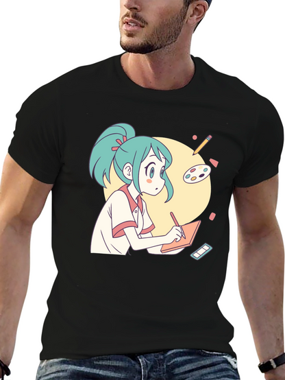 Anime Artist T-Shirt - Black Cotton Graphic Tee