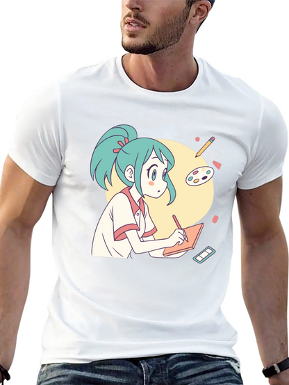 Anime Artist T-Shirt - Black Cotton Graphic Tee