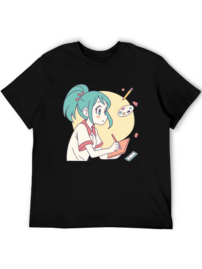 Anime Artist T-Shirt - Black Cotton Graphic Tee