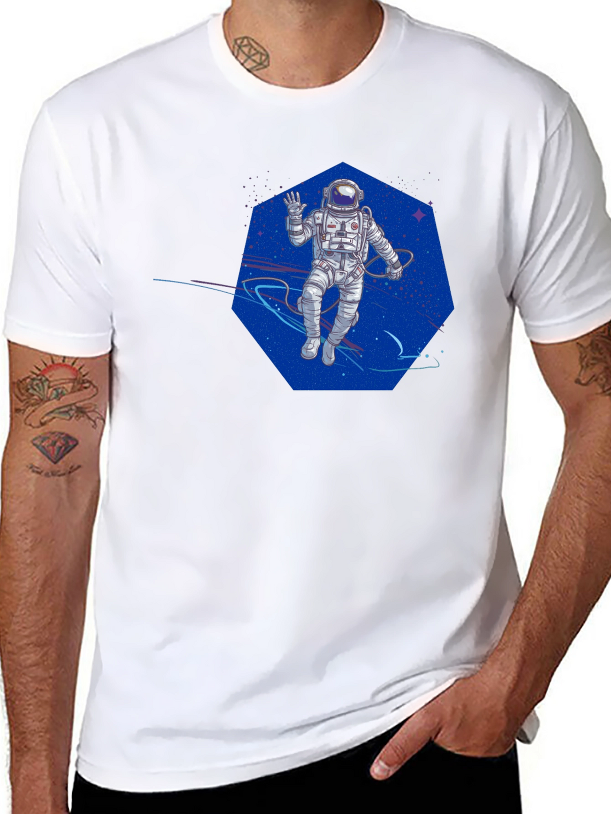 Astronaut in Space T-Shirt - Black Crew Neck