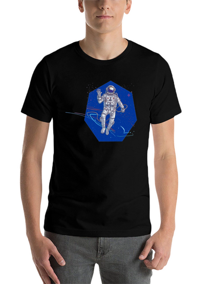 Astronaut in Space T-Shirt - Black Crew Neck