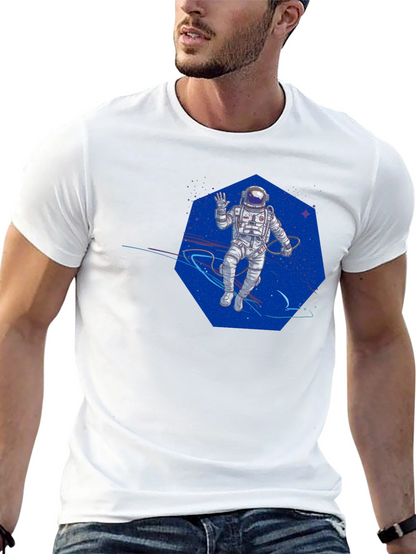 Astronaut in Space T-Shirt - Black Crew Neck