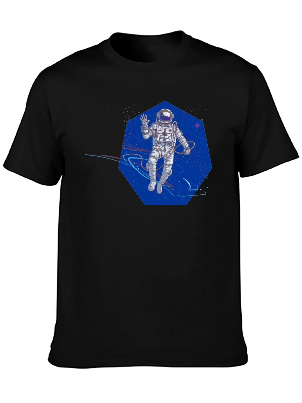 Astronaut in Space T-Shirt - Black Crew Neck