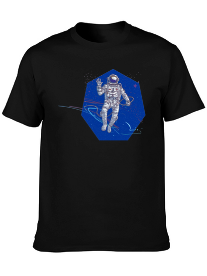 Astronaut in Space T-Shirt - Black Crew Neck