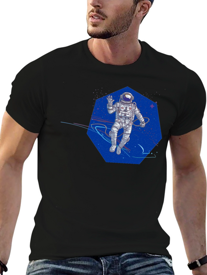 Astronaut in Space T-Shirt - Black Crew Neck