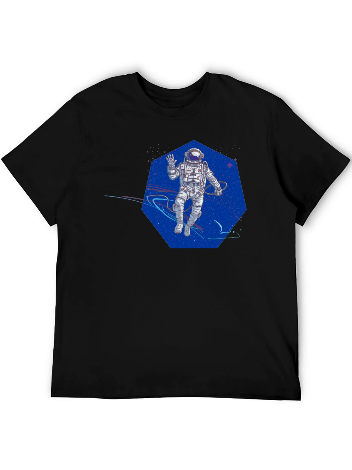 Astronaut in Space T-Shirt - Black Crew Neck