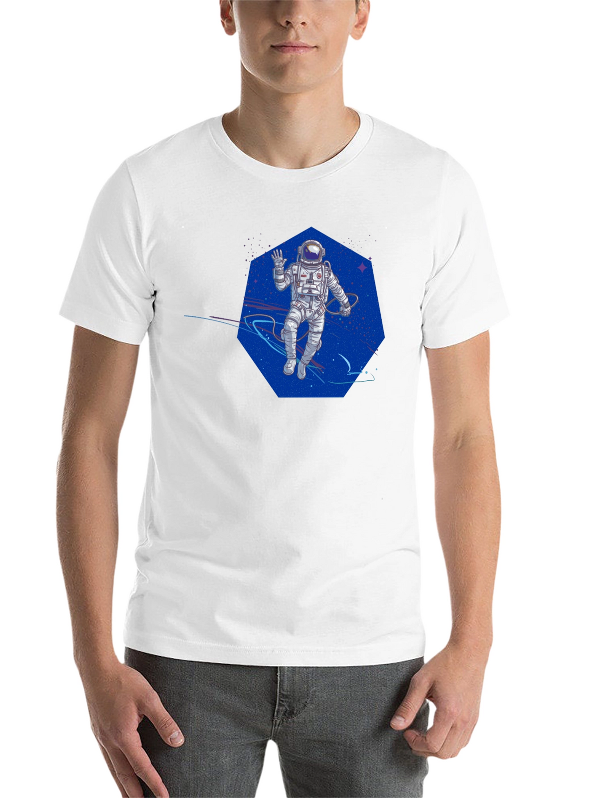 Astronaut in Space T-Shirt - Black Crew Neck