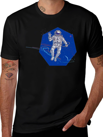 Astronaut in Space T-Shirt - Black Crew Neck