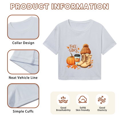 Fall Vibes Pumpkin Boots Coffee Autumn Season Cropped Tee