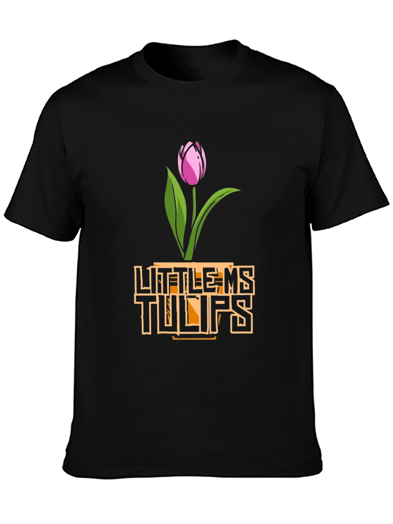 Little Ms. Tulips Graphic Tee - Black Cotton Shirt