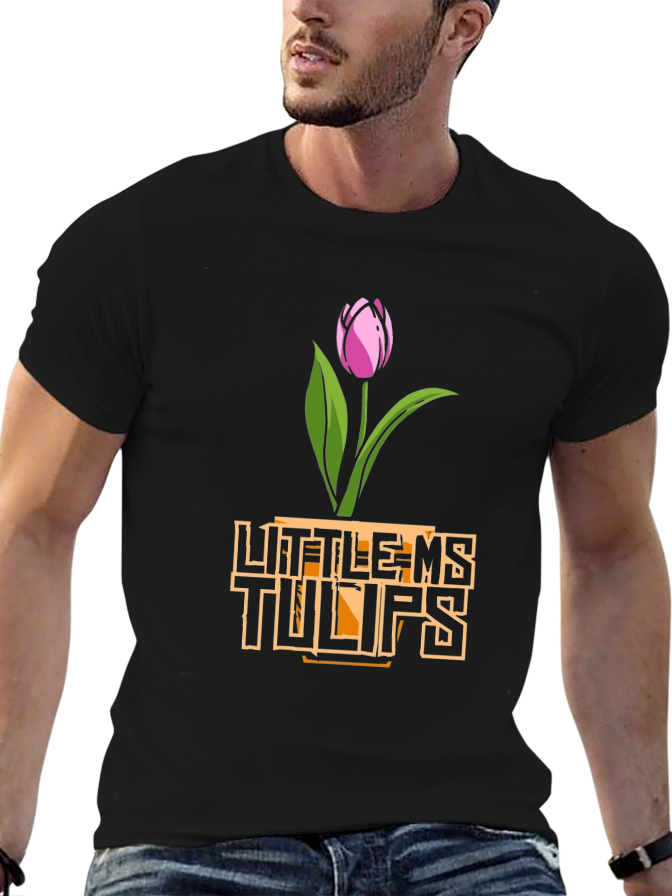 Little Ms. Tulips Graphic Tee - Black Cotton Shirt
