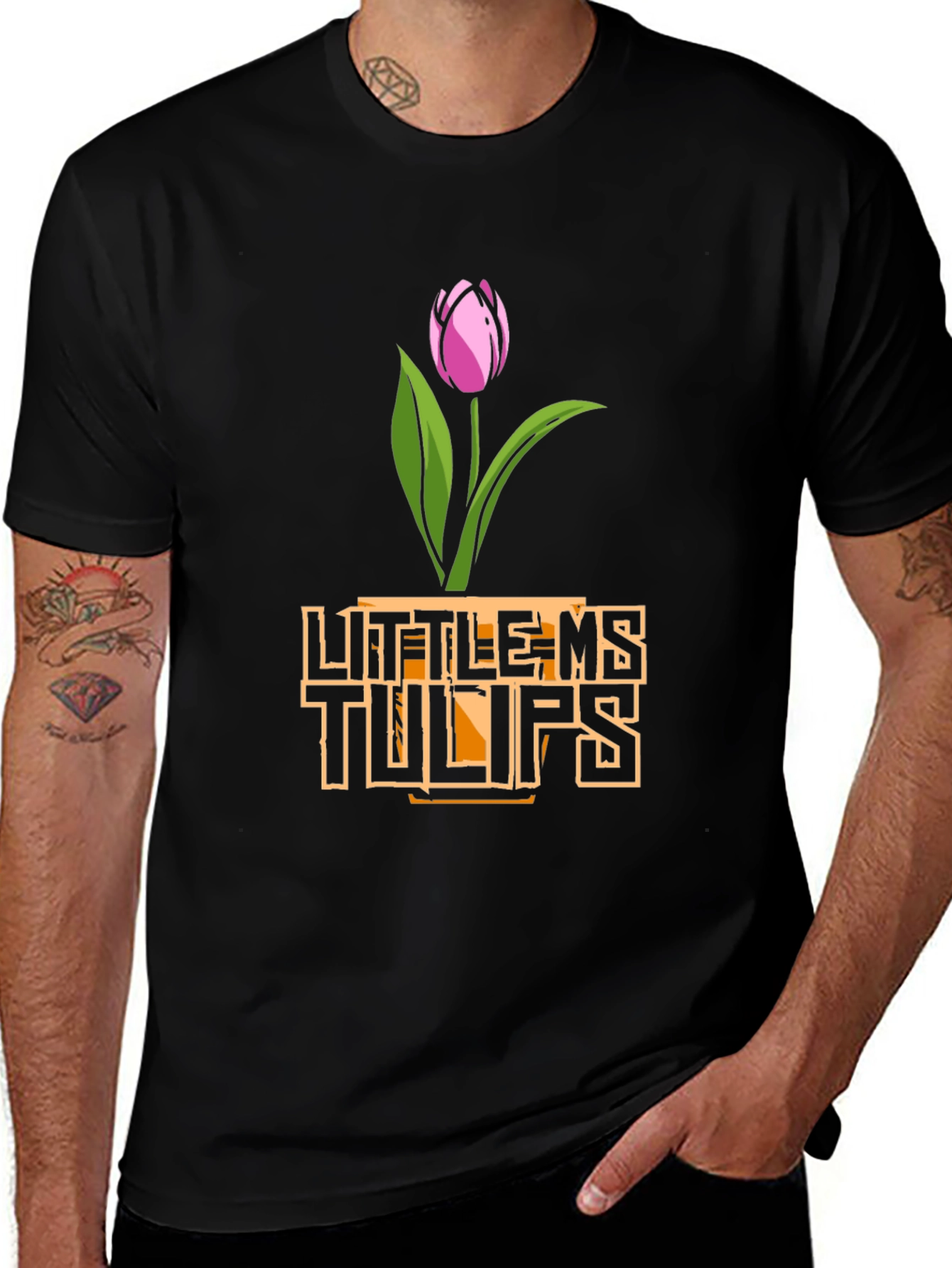 Little Ms. Tulips Graphic Tee - Black Cotton Shirt