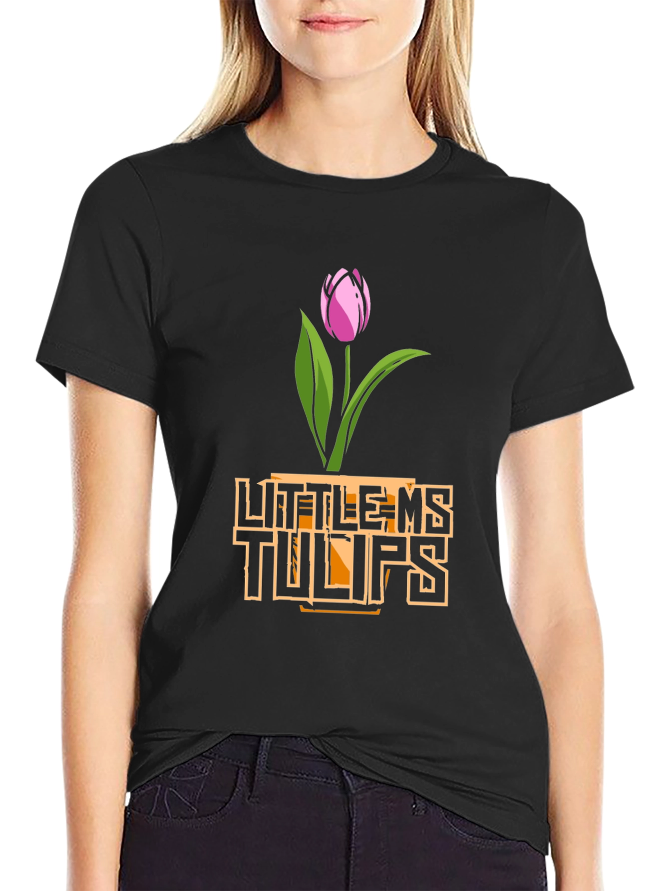 Little Ms. Tulips Graphic Tee - Black Cotton Shirt