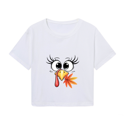 Cute Girly Thanksgiving Turkey Face Cropped Tee