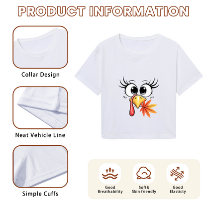 Cute Girly Thanksgiving Turkey Face Cropped Tee