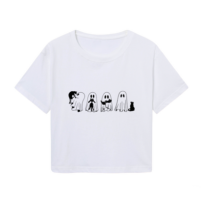 Cute Ghosts Playing With Black Cats Halloween Cropped T?Shirt