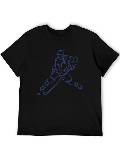 Hockey Player Graphic Tee - Black Cotton T-Shirt