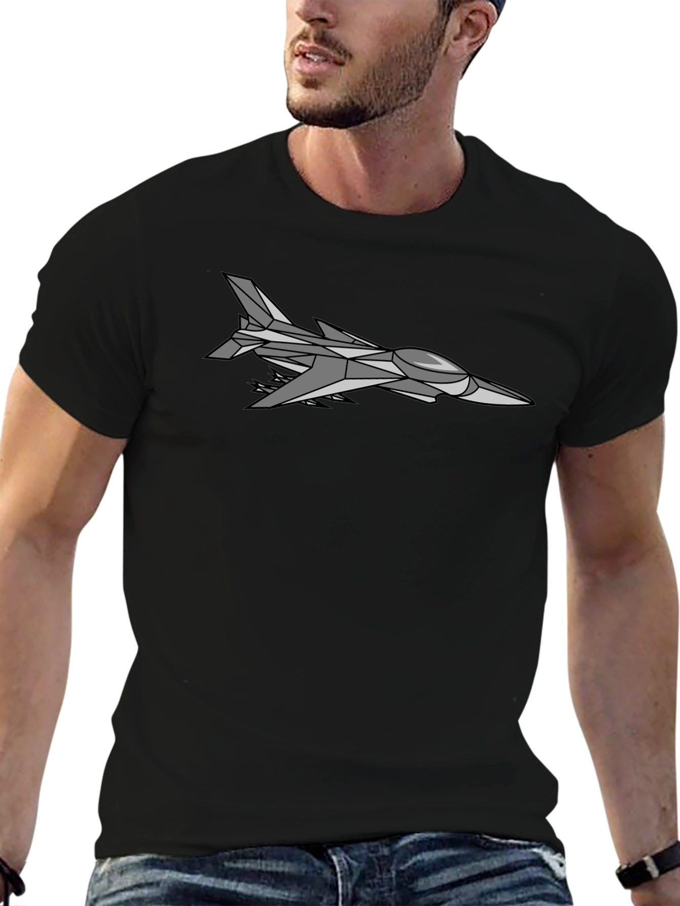 Jet Fighter Graphic Tee - Sleek Black T-Shirt