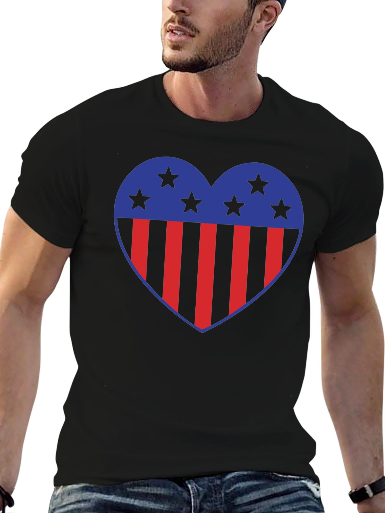 Patriotic Heart Star Striped Graphic Tee